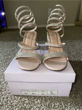 TOP Moda Blush Crystal Spiral-Strap Heeled Sandals